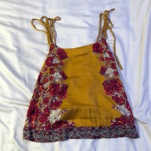 Floral beaded tie strap cami top